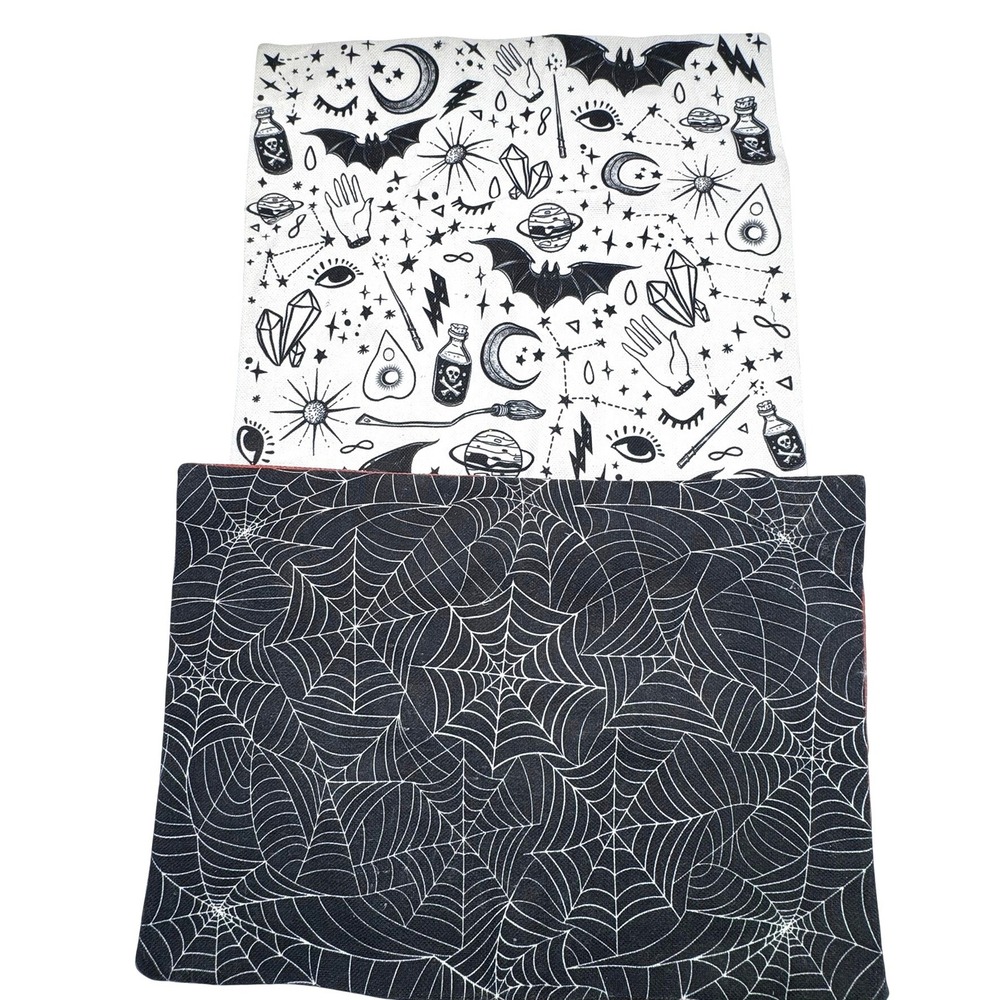 DECOCRATED Set of 2 Reversable Halloween Throw Pillow Covers Witch Spiderweb